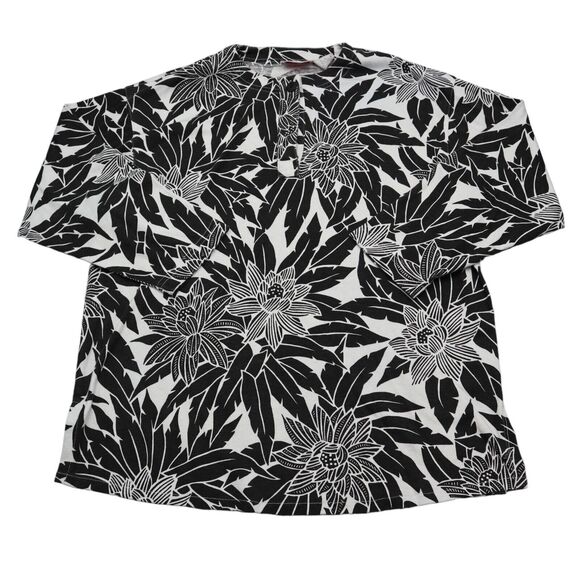 CEO Shirt Womens S Black Floral Crew Neck Chest Button Quarter Sleeve Top - Picture 1 of 16